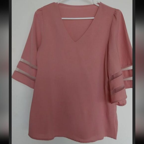 NWT LARGE Rose colored blouse with bell sleeves - Picture 1 of 5